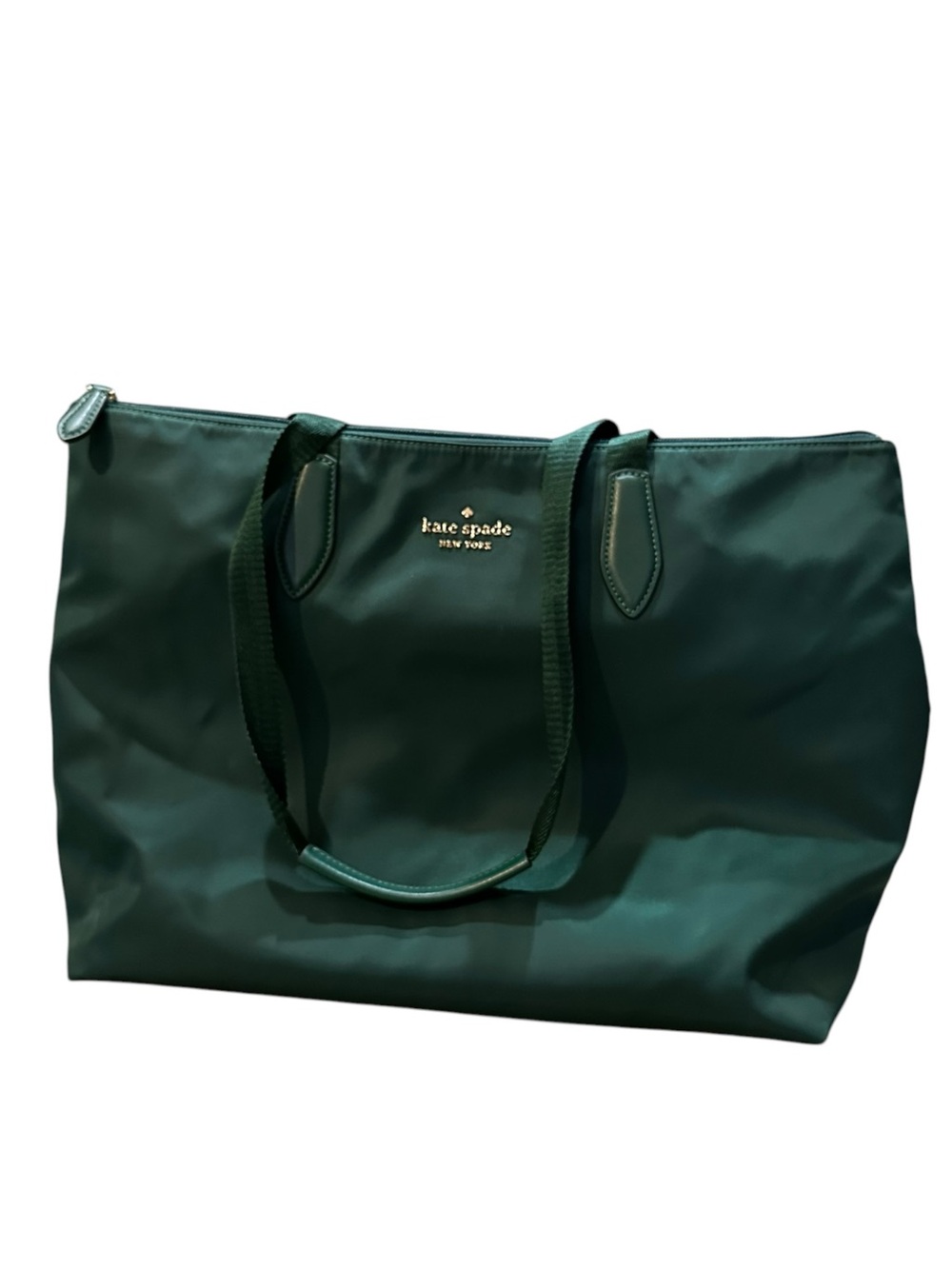 Kate Spade Emerald Green Kitt Ksnyl Nylon Tote with Gold Logo